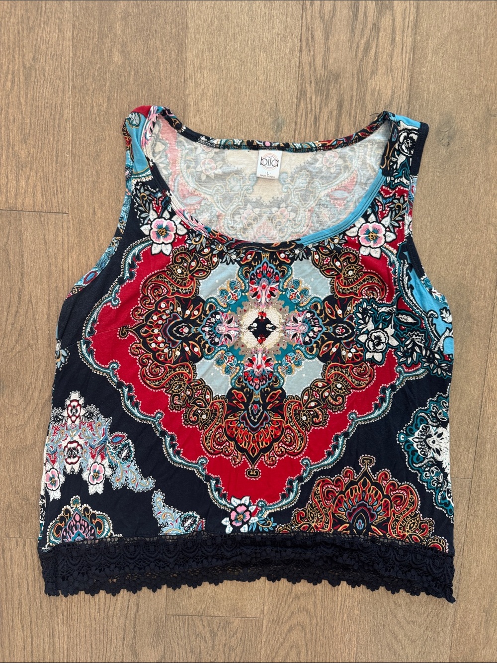 Bila Bohemian Vibrant Paisley Medallion Tank Top Women’s Large Summer Vacation